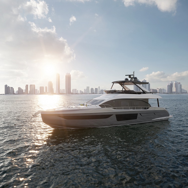 Azimut 68, il nuovo yacht di azimut naviga nelle acque davanti Miami | Render Superresolution