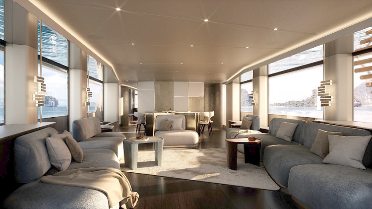 Magellano 30m Azimut Yachts, salone main deck | Render Superresolution