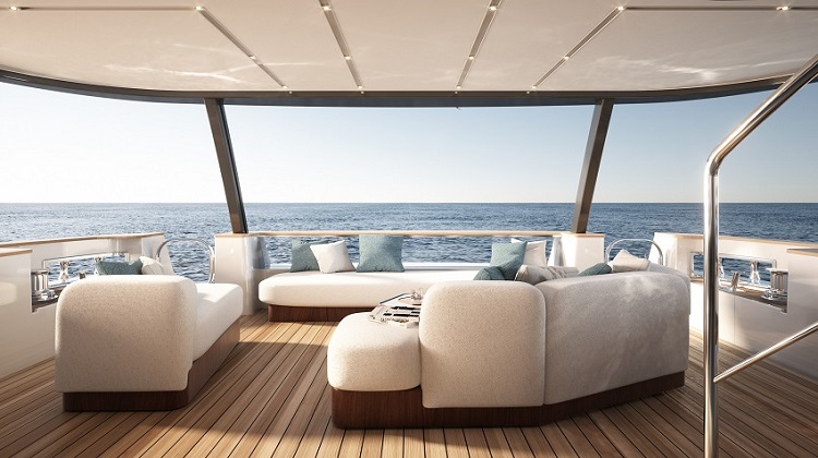 Magellano 30m Azimut Yachts, vista divani pozzetto | Render Superresolution