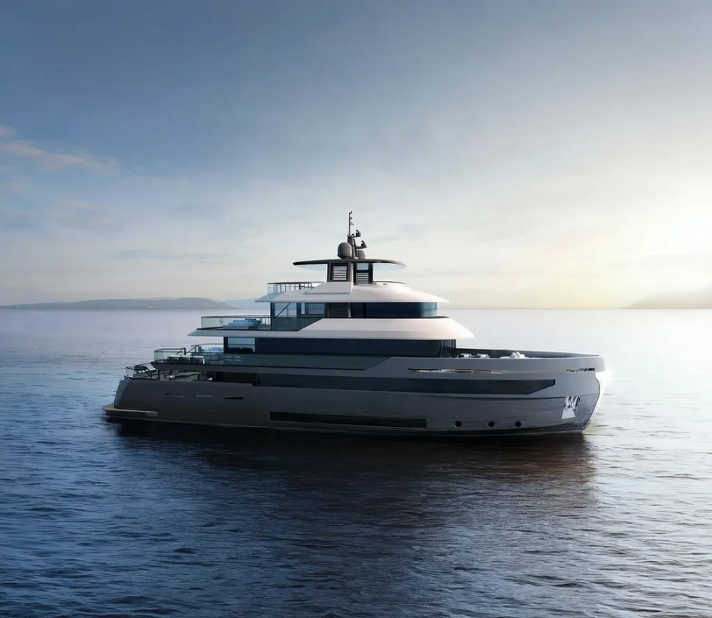 Benetti B.Yond 37M di tre quarti di prua su mare calmo