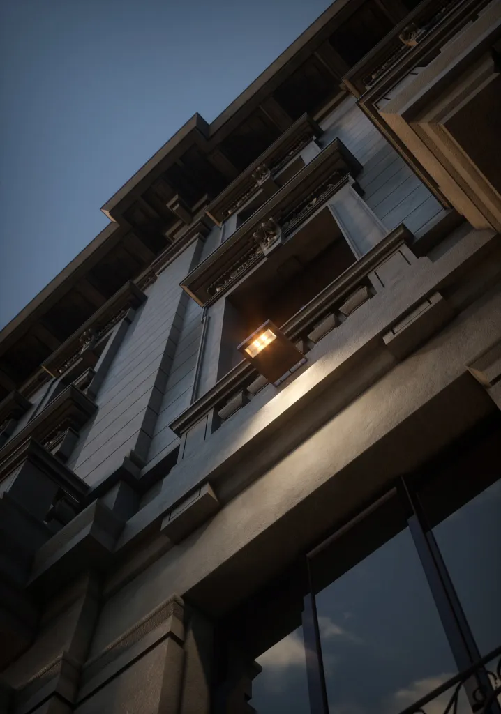 Proiettori Delta TG2 di Lombardo sulla facciata di un edificio di notte