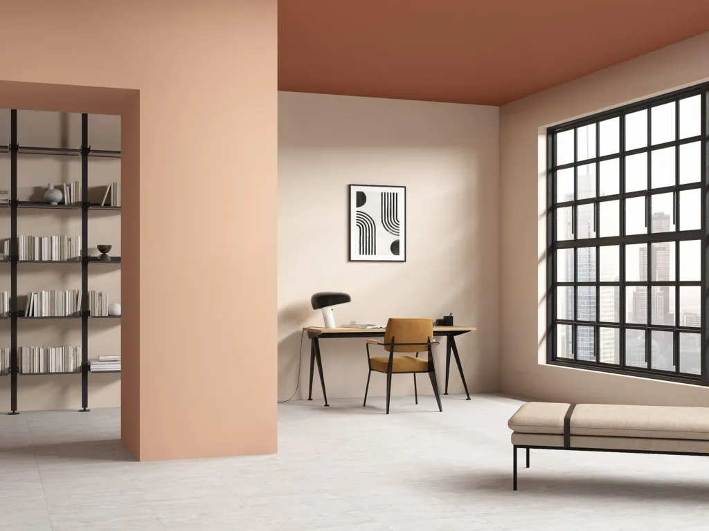 Studio con pareti color cipria della collezione Moderna di Kerakoll