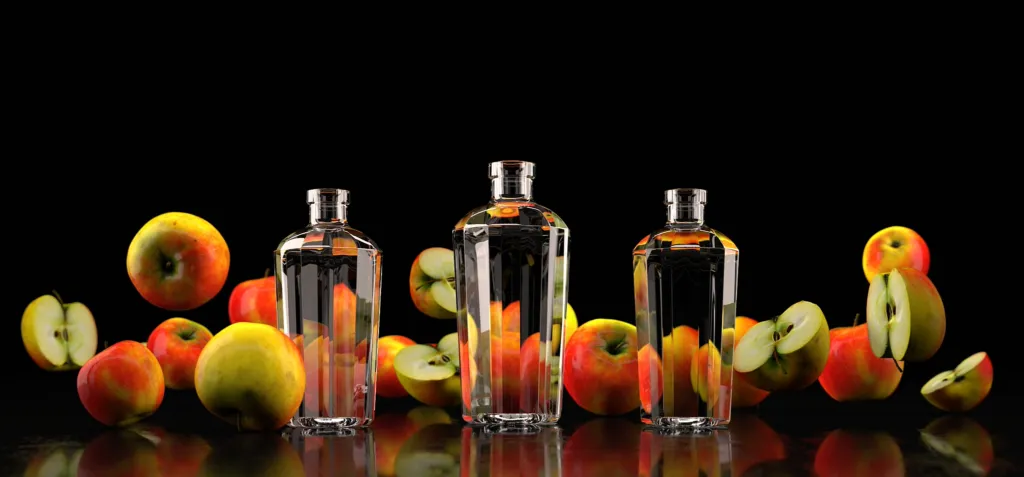 Bottiglie in vetro Cantini Vetro tra frutti colorati su fondo nero