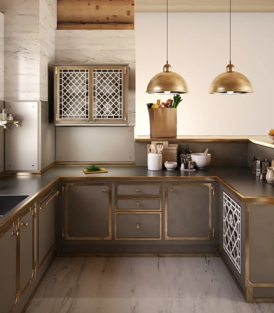 Cucina classica Officine Gullo con lampade in ottone 